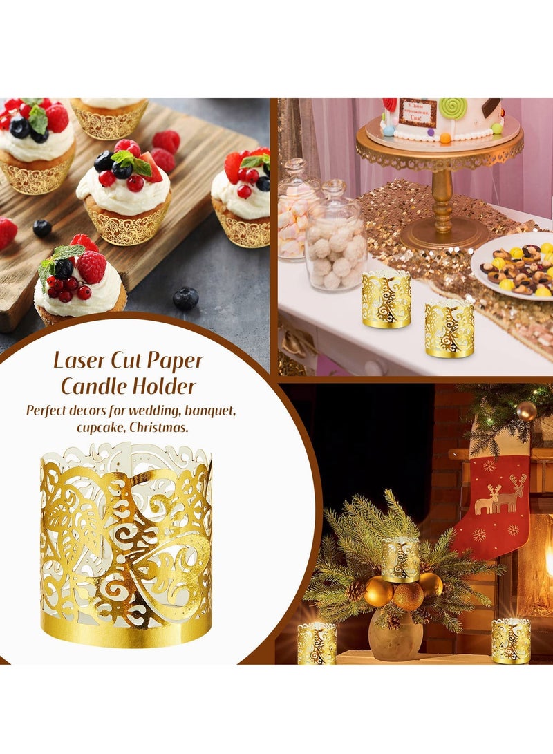 Elegant Gold Paper Tealight Candle Holders for Weddings Parties 100pcs Laser Cut Decoration