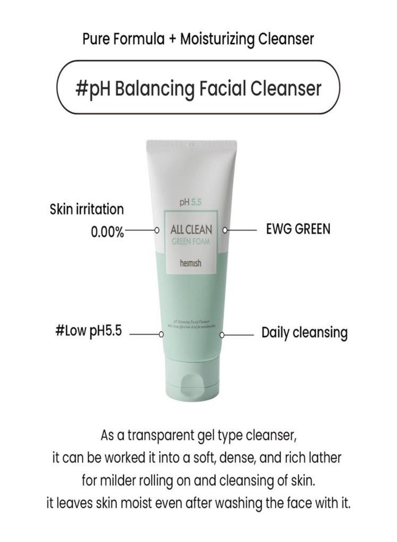 Heimish All Clean Green Foam - 150g | Refreshing Facial Cleanser | Daily Cleansing, Sebum Control, Skin Soothing, Deep Cleansing