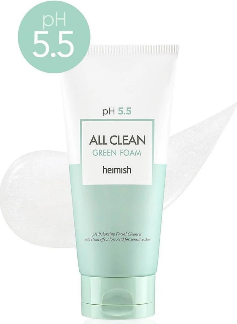 Heimish All Clean Green Foam - 150g | Refreshing Facial Cleanser | Daily Cleansing, Sebum Control, Skin Soothing, Deep Cleansing