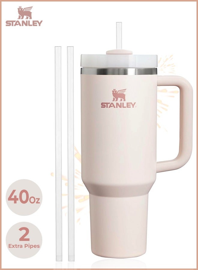 Stanley Quencher H2.0 Flow State 40oz Rose Quartz Stainless Steel Vacuum Insulated Tumbler with Lid and Straw for Water and Iced Tea, Cold Retention in Pack of 1 & 2