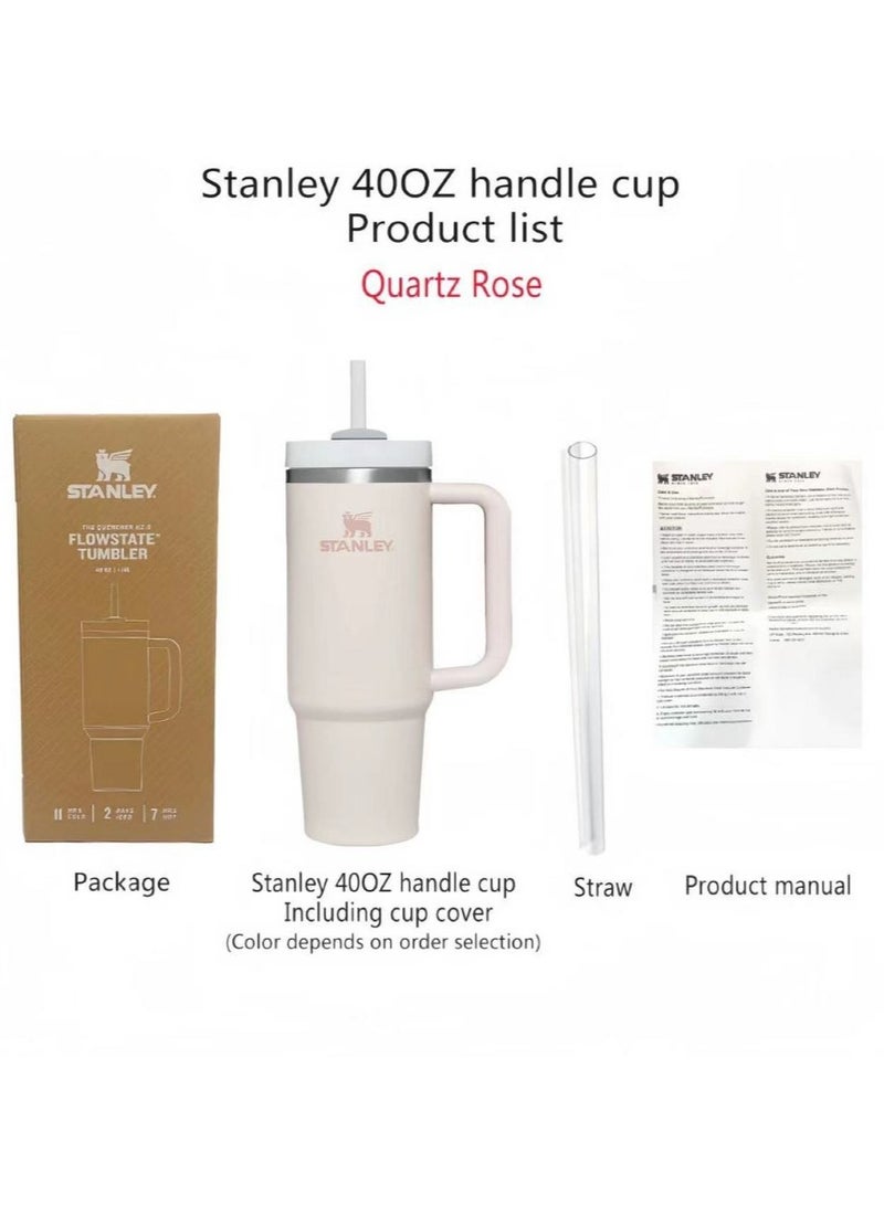 Stanley Quencher H2.0 Flow State 40oz Rose Quartz Stainless Steel Vacuum Insulated Tumbler with Lid and Straw for Water and Iced Tea, Cold Retention in Pack of 1 & 2