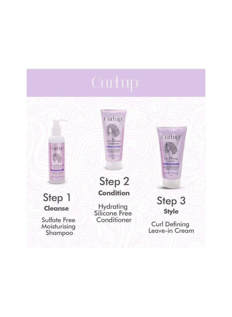 Curl Up Curl Care Bundle with Curly Hair Shampoo, Conditioner and Leave in Curl Defining Cream - For Dry Frizzy, Wavy & Curly Hair - Sulphate Paraben And Silicone Free (Combo of 3)