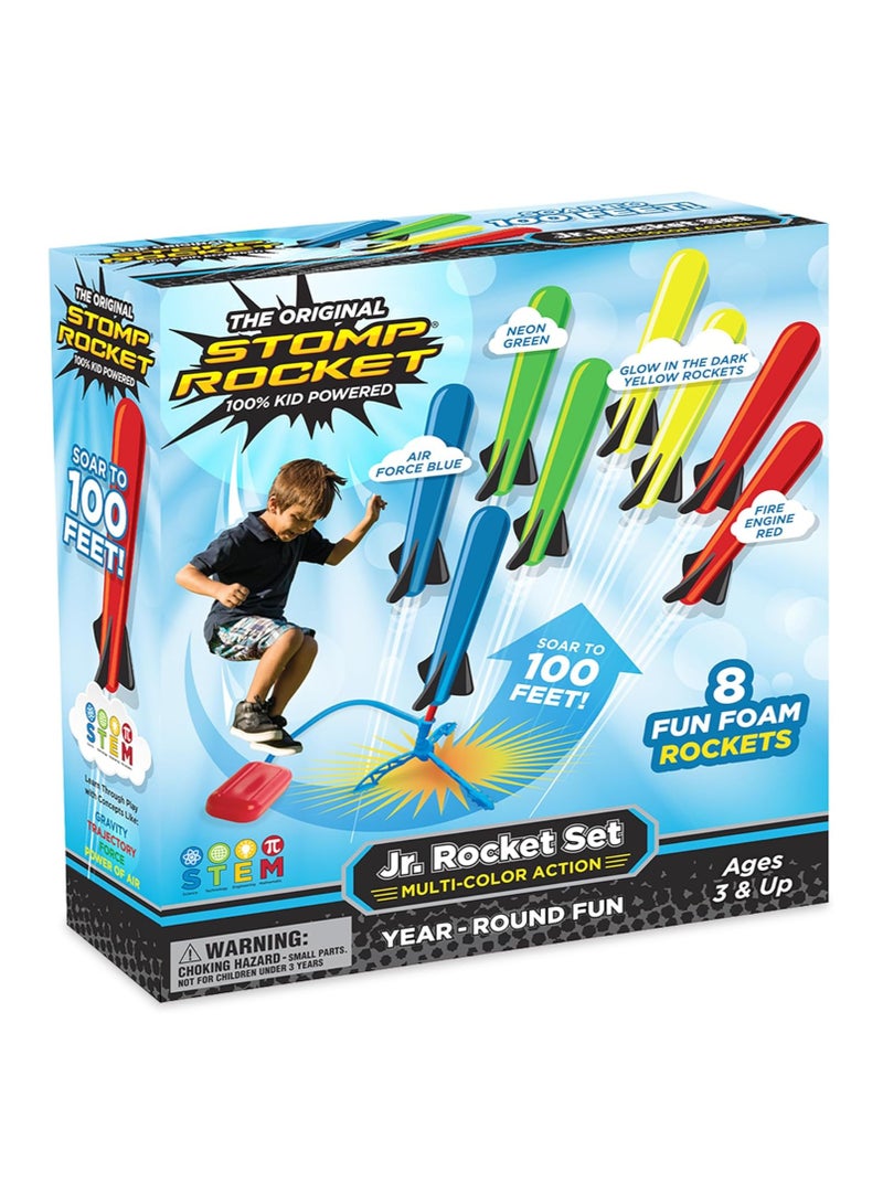 Stomp Rocket Jr Multi-Color Rocket Launcher for Kids, 8 Rockets-Fun Outdoor Kids Gifts for Boys & Girls - STEM Toy Foam Blaster Set Soars Up to 100 feet