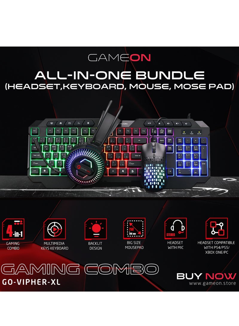 CYPHER XL All In One Gaming Bundle Keyboard Headset Mouse And Mousepad RGB Backlit USB Connectivity For Gamers Black