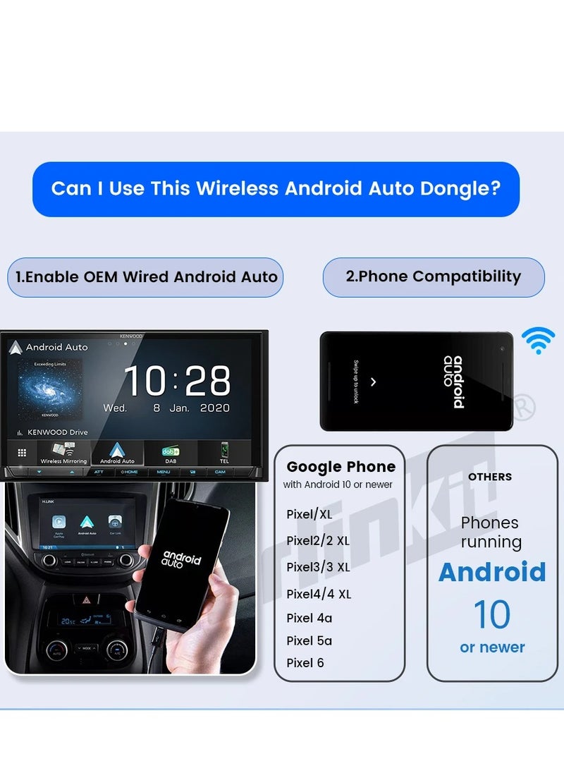 CarlinKit A2A Wireless Android Auto Dongle Wireless adapter Google assistant Map For 98% Car With Wireless Android Auto 5.8Ghz WiFi Quick Automatic connection FOTA Upgrade