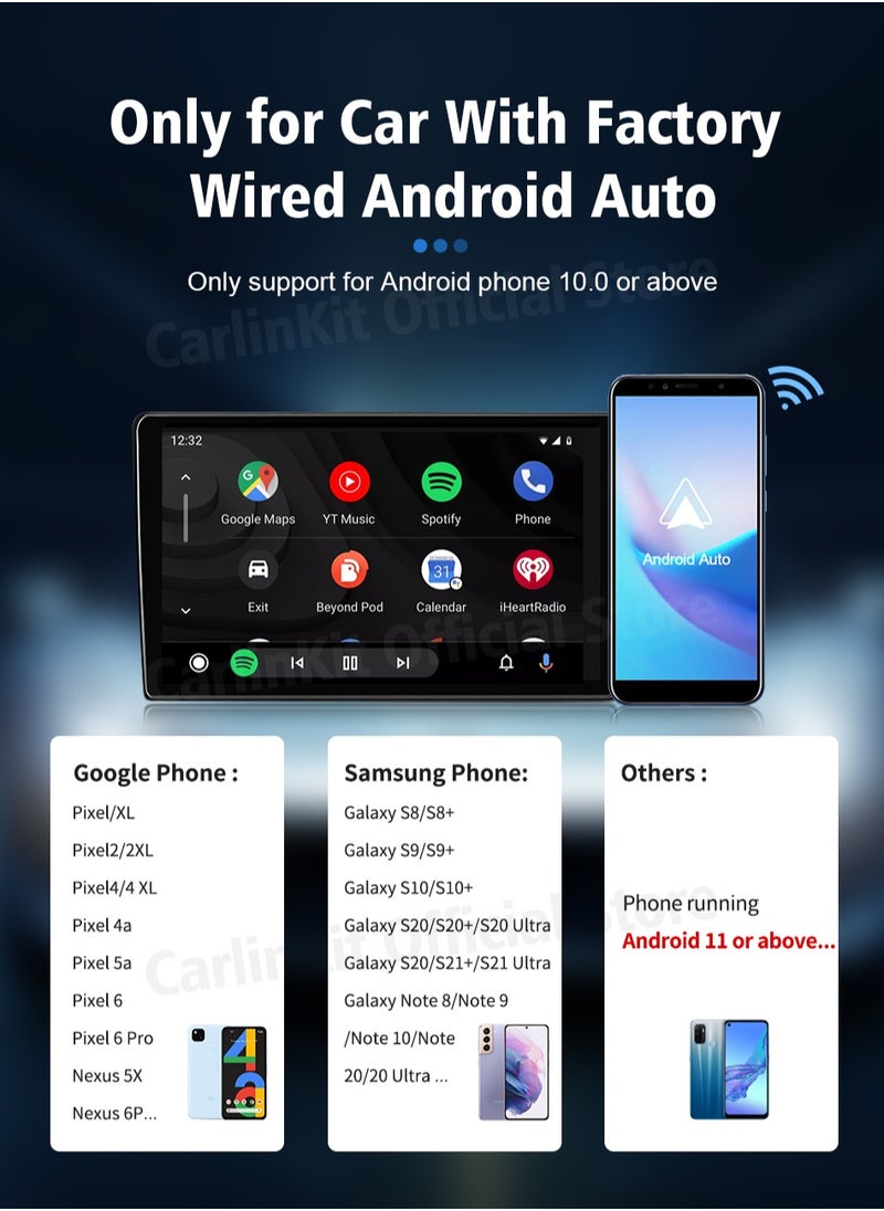 CarlinKit A2A Wireless Android Auto Dongle Wireless adapter Google assistant Map For 98% Car With Wireless Android Auto 5.8Ghz WiFi Quick Automatic connection FOTA Upgrade