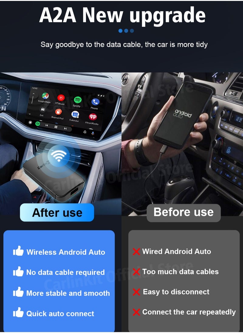 CarlinKit A2A Wireless Android Auto Dongle Wireless adapter Google assistant Map For 98% Car With Wireless Android Auto 5.8Ghz WiFi Quick Automatic connection FOTA Upgrade