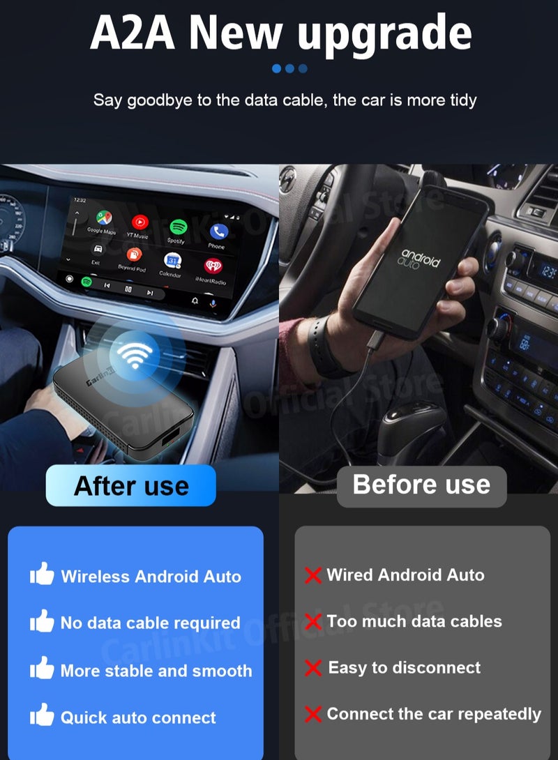 CarlinKit A2A Wireless Android Auto Dongle Wireless adapter Google assistant Map For 98% Cari With Wireless Android Auto 5.8Ghz WiFi Quick Automatic connection For Ford Kia Hyundai Toyota Kia video