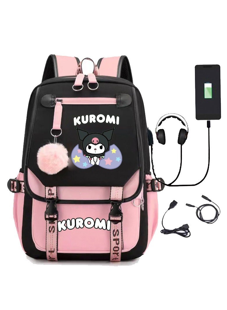 Kuromi Co-Branded Backpack For Junior High School Boys And Girls, Large Capacity Korean Version Casual Backpack 29*46*16cm