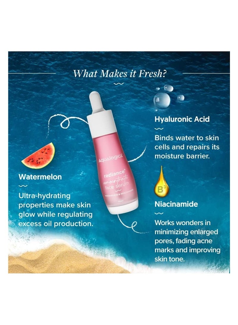 Aqualogica Radiance+ Concentrate Niacinamide Face Serum with Watermelon for Men and Women Radiant Look -For Glowing, Oily and Dry Skin -30ml