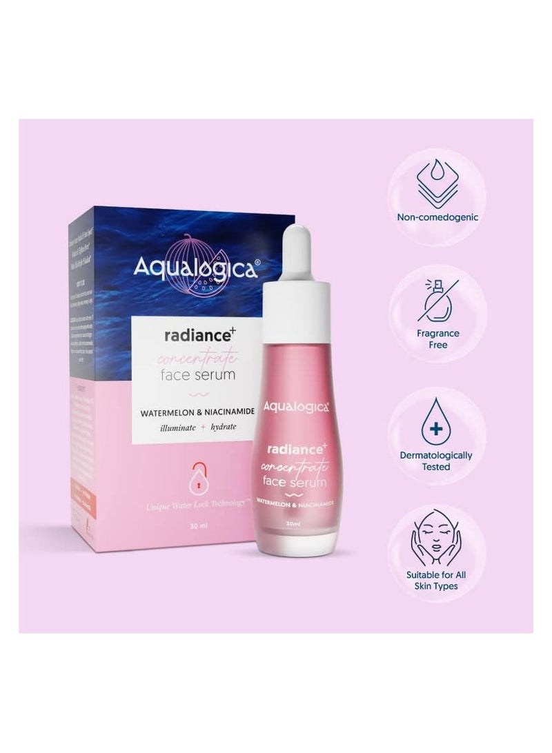 Aqualogica Radiance+ Concentrate Niacinamide Face Serum with Watermelon for Men and Women Radiant Look -For Glowing, Oily and Dry Skin -30ml