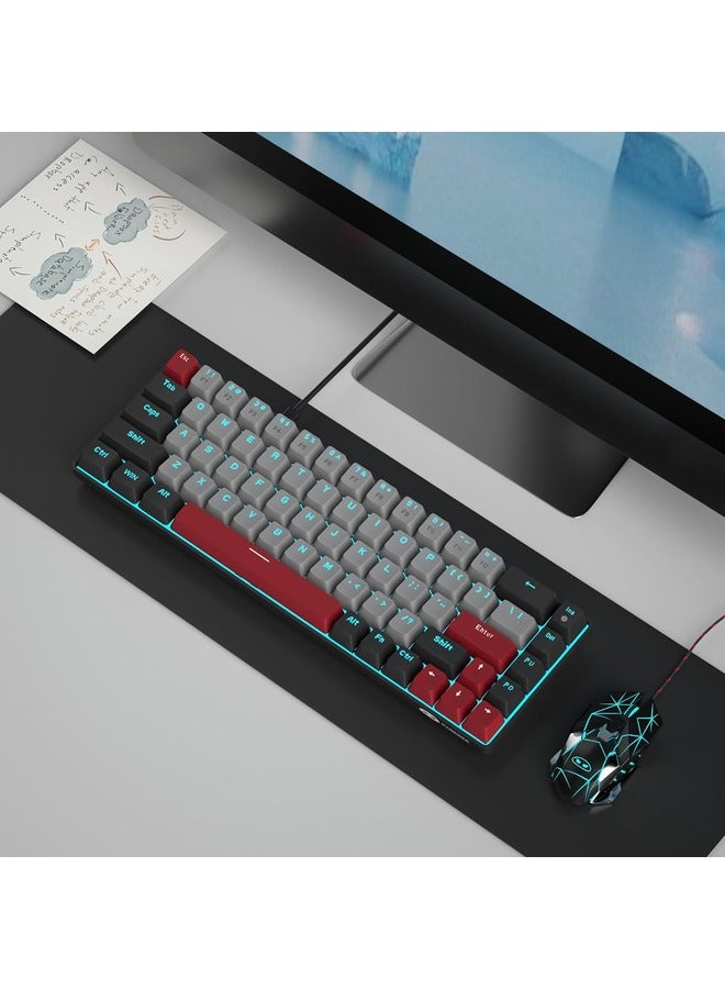 Mechanical Gaming Keyboard 60%,LED Backlit Keyboard, 68 Keys Mini Wired |Brown Switch | Grey/Black