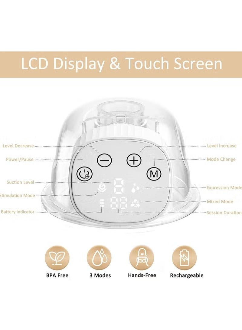 Breast Pump, Wearable Breast Pump, Portable Hands-Free Electric Breast Pump 3 Modes 9 Levels Low Noise Large LCD with Timer Memory Backlight Function Rechargeable