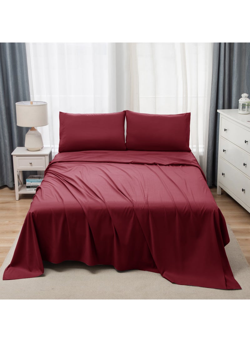 Panax Bedding Double Bed Sheets Set - 4 Piece Bedding - Brushed Microfiber - Shrinkage and Fade Resistant - Easy Care (Burgandy, Double)