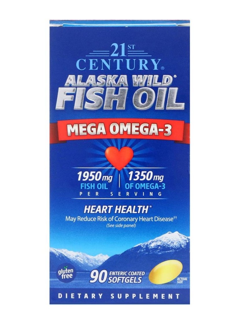 Alaska Wild Fish Oil Mega Omega-3 Enteric Coated Heart Health Support 90 Softgels