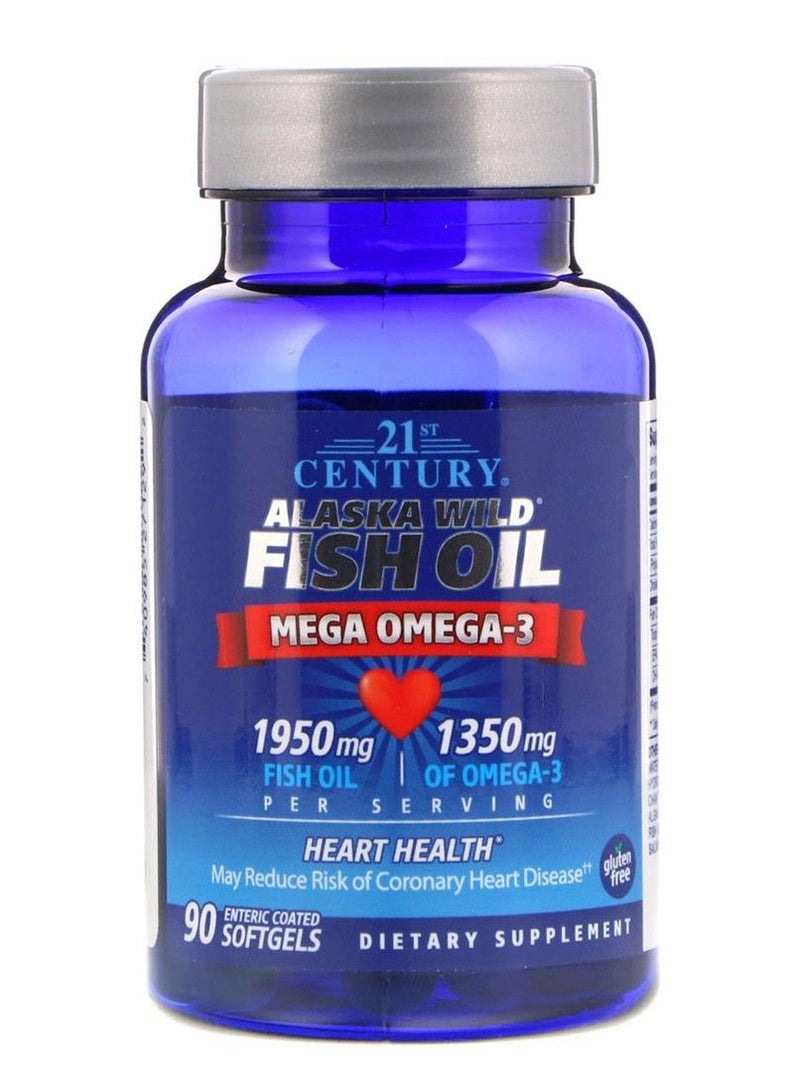 Alaska Wild Fish Oil Mega Omega-3 Enteric Coated Heart Health Support 90 Softgels