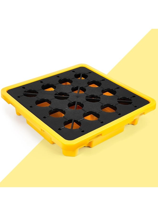 Spill Containment Platform Yellow And Black Modular Spill Containment Pallet With Drain, 1 Drum Capacity, 26.4 X 26.4 X 6 Inches (1 Pieces)