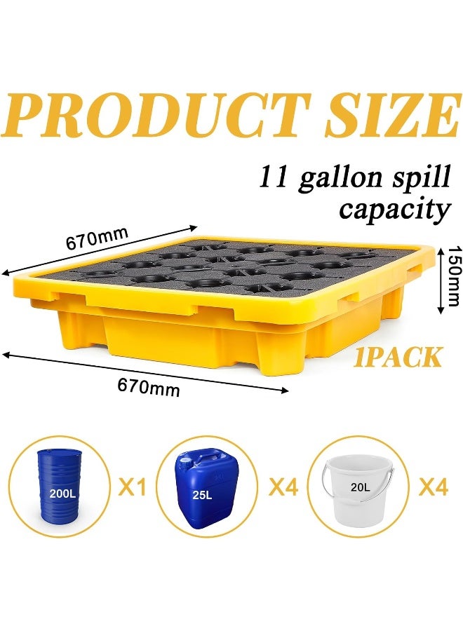 Spill Containment Platform Yellow And Black Modular Spill Containment Pallet With Drain, 1 Drum Capacity, 26.4 X 26.4 X 6 Inches (1 Pieces)