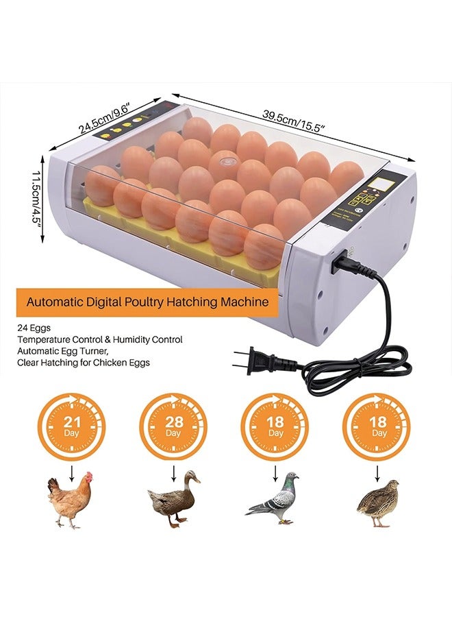 24 Eggs Incubators for Hatching Eggs Digital Poultry Hatcher Machine with Automatic Turner, LED Candler, Turning & Temperature Control for Chicken Duck Bird Quail