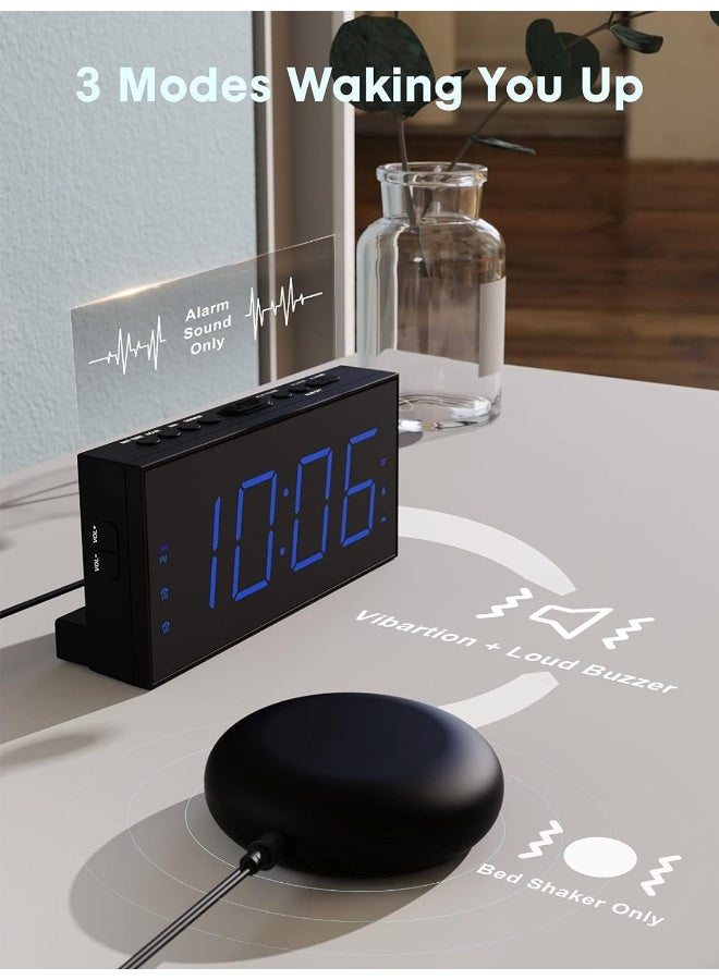 Vibrating Alarm Clock, Extra Loud Alarm Clock With Bed Shaker For Heavy Sleepers, Hearing Impaired, Dual Alarm Clock With Usb Charger, Battery Backup, 7.5