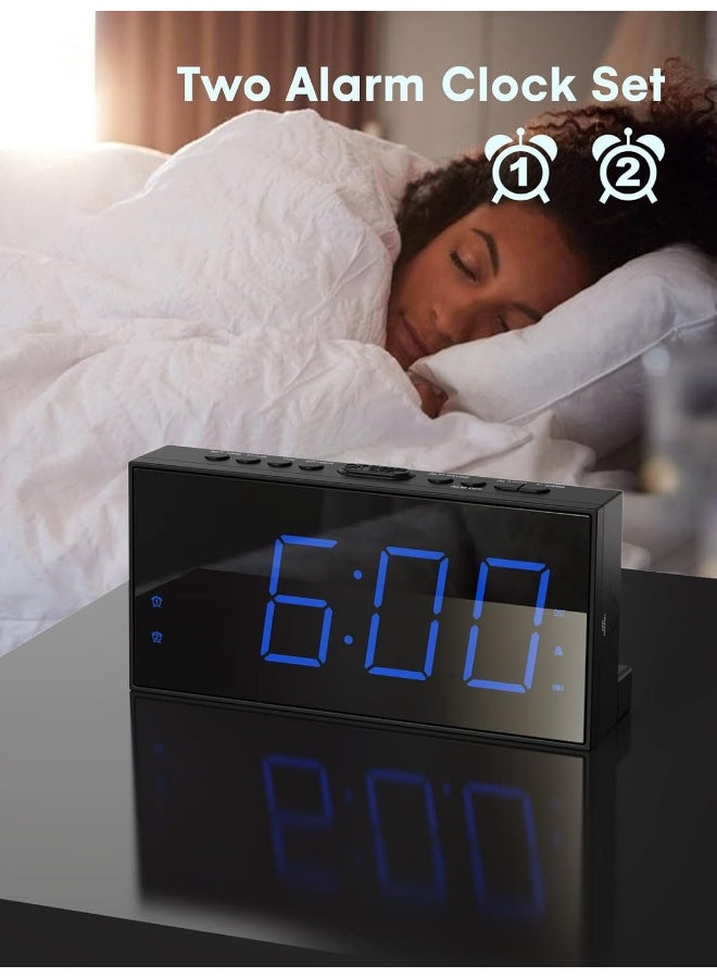 Vibrating Alarm Clock, Extra Loud Alarm Clock With Bed Shaker For Heavy Sleepers, Hearing Impaired, Dual Alarm Clock With Usb Charger, Battery Backup, 7.5