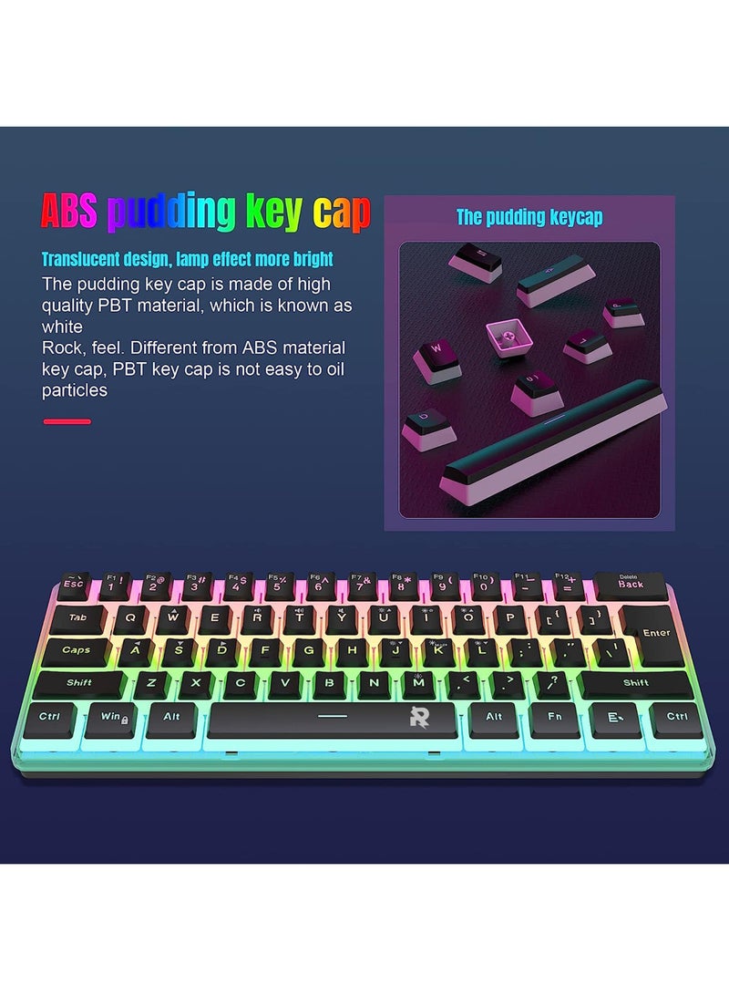 Rock Pow 60% Hotswap Mechanical Feeling Gaming Keyboard with PBT Pudding Keycaps,RGB Backlit Wired USB Optical Switches Keyboards Full Keys Programmable for Windows MAC PC Gamers Gateron Optical Blue