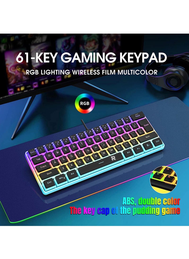 Rock Pow 60% Hotswap Mechanical Feeling Gaming Keyboard with PBT Pudding Keycaps,RGB Backlit Wired USB Optical Switches Keyboards Full Keys Programmable for Windows MAC PC Gamers Gateron Optical Blue
