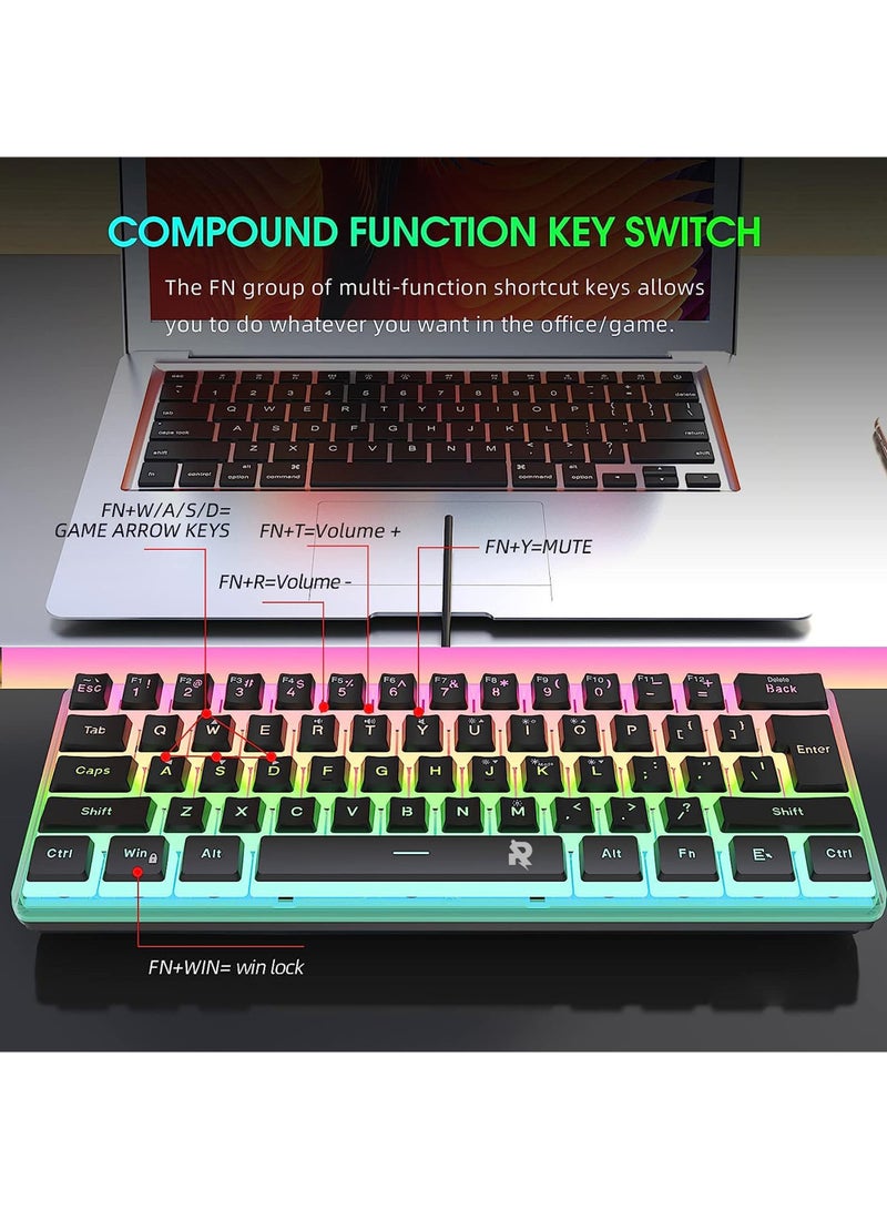 Rock Pow 60% Hotswap Mechanical Feeling Gaming Keyboard with PBT Pudding Keycaps,RGB Backlit Wired USB Optical Switches Keyboards Full Keys Programmable for Windows MAC PC Gamers Gateron Optical Blue