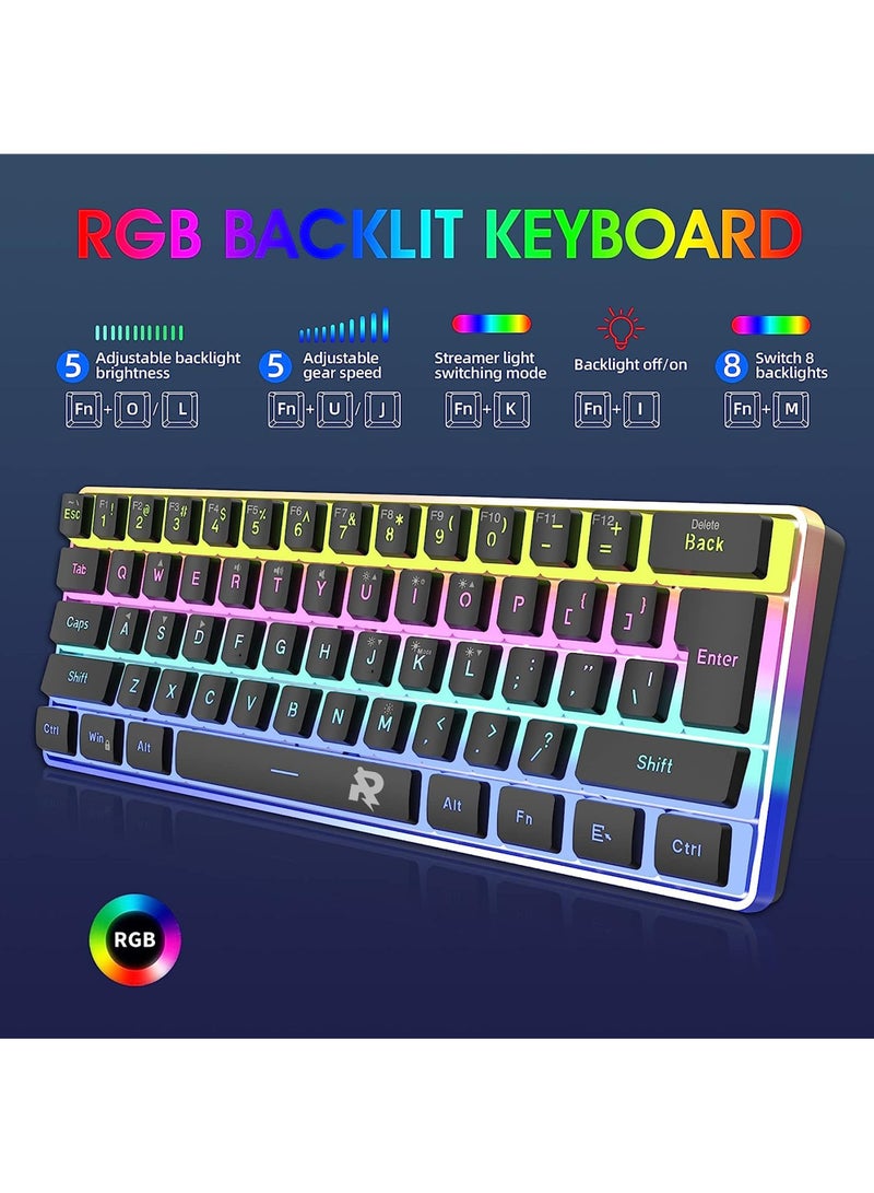 Rock Pow 60% Hotswap Mechanical Feeling Gaming Keyboard with PBT Pudding Keycaps,RGB Backlit Wired USB Optical Switches Keyboards Full Keys Programmable for Windows MAC PC Gamers Gateron Optical Blue
