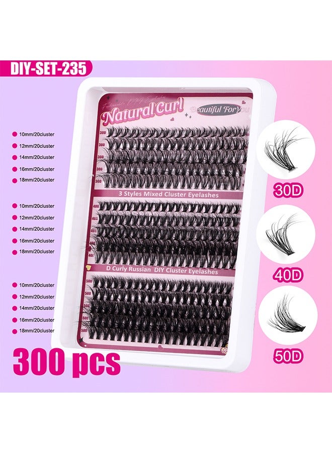 Segmented False Eyelash Set 300 Clusters, 30d 40d 50d Mix Lash Clusters, Eyelash Extension Kit, Enlarge Eyes Naturally, Curl Eyelash, Diy Eyelashes