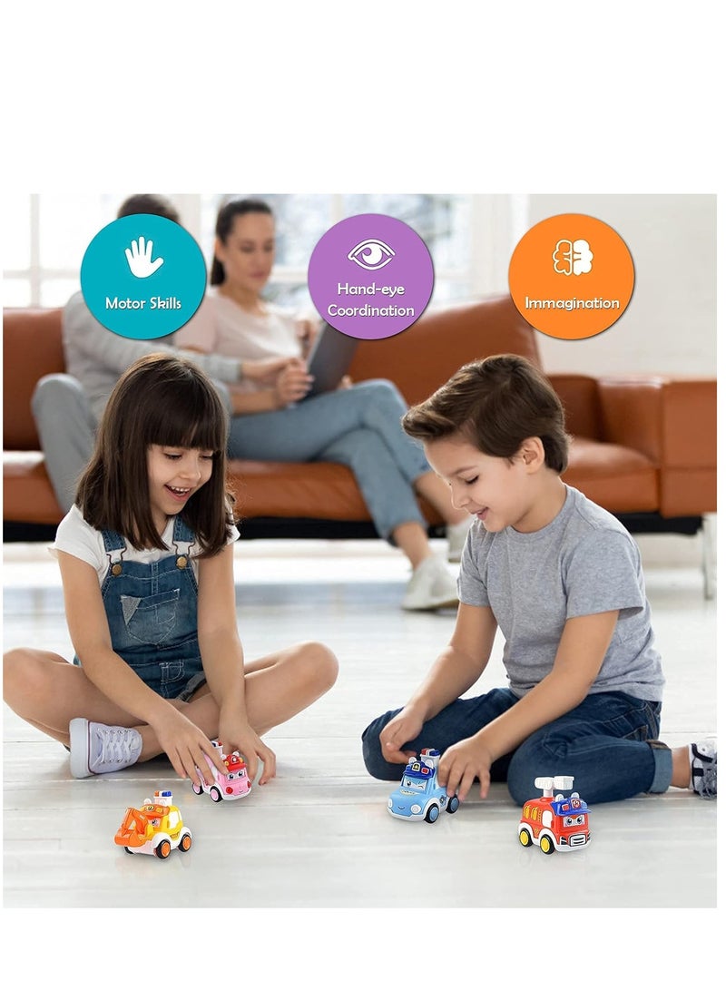 4PCS Pull Back Cars Toys are suitable for three-year-old children, Toddler Toy Wind Up Cars，Friction Powered Press Vehicles Infant Birthday Gift for boys and girls.