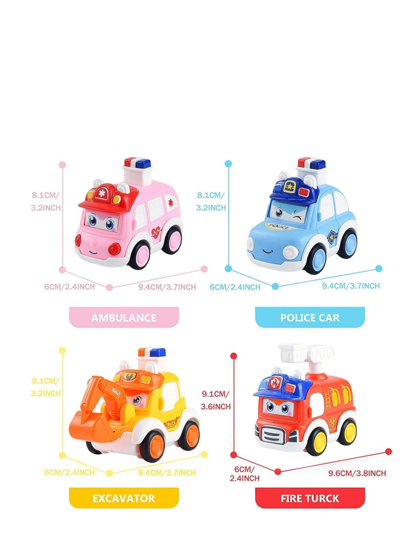 4PCS Pull Back Cars Toys are suitable for three-year-old children, Toddler Toy Wind Up Cars，Friction Powered Press Vehicles Infant Birthday Gift for boys and girls.