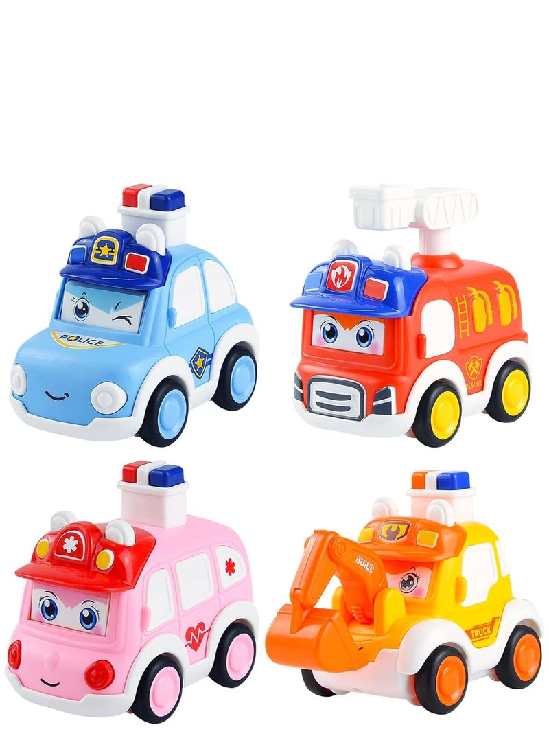 4PCS Pull Back Cars Toys are suitable for three-year-old children, Toddler Toy Wind Up Cars，Friction Powered Press Vehicles Infant Birthday Gift for boys and girls.