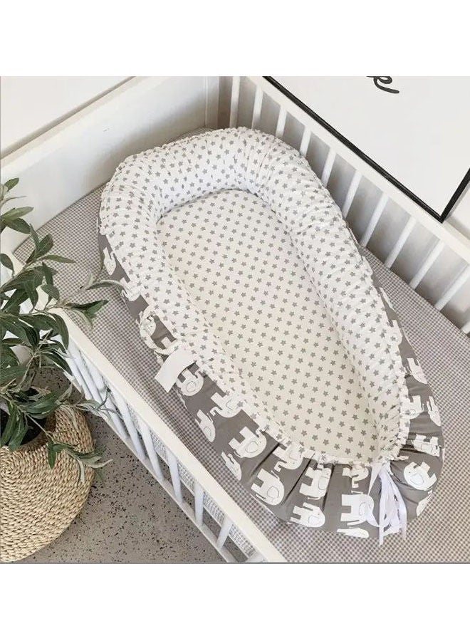 55*85*15cm Foldable Adjustable Size Baby Lounger,Double-Sided Design,Easy to Disassemble and Clean,Gift for Babies Aged 0-3,Suitable for Novice Parents/Long-Distance Travel(Small Elephant Gray Style)