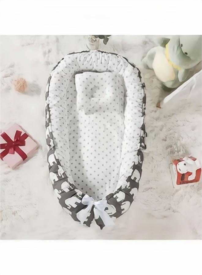 55*85*15cm Foldable Adjustable Size Baby Lounger,Double-Sided Design,Easy to Disassemble and Clean,Gift for Babies Aged 0-3,Suitable for Novice Parents/Long-Distance Travel(Small Elephant Gray Style)