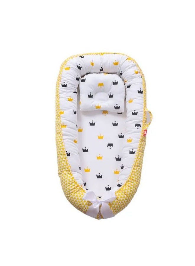 Portable Pressure Resistant Crib,Travel Crib,Double-Sided Design,Detachable and Easy to Clean,Gift for Novice Parents,For Long-Distance Travel/Family Bedroom(Yellow Crown Style)