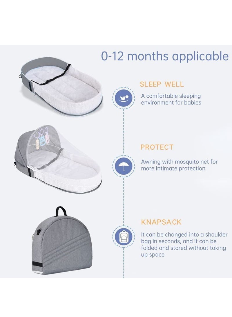 Baby Crib Cradle, Travel Cot Portable Baby Bed Travel Bassinet Foldable Infant Crib Baby Cots, Adjustable Canopy Bedside Baby Crib 3 in 1 Folding Baby Bassinet with Mosquito Net