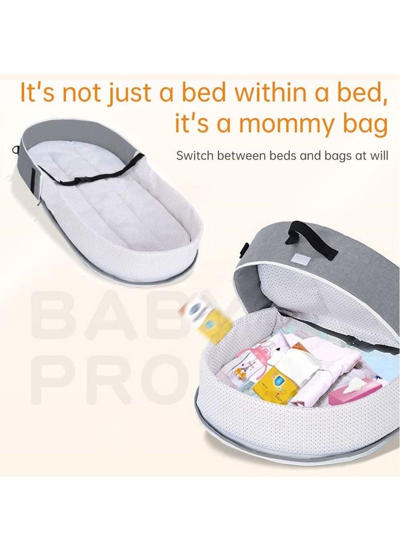 Baby Crib Cradle, Travel Cot Portable Baby Bed Travel Bassinet Foldable Infant Crib Baby Cots, Adjustable Canopy Bedside Baby Crib 3 in 1 Folding Baby Bassinet with Mosquito Net