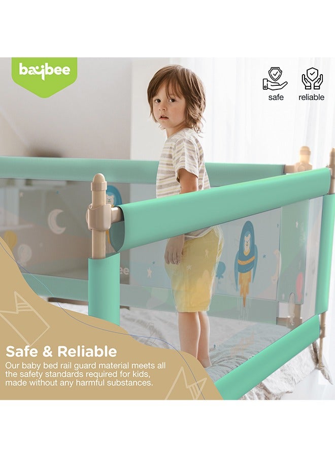 Baybee  150 x 63cm Bed Rail Guard Barrier for Baby Portable Safety Foldable Adjustable Height Falling Protector Fence Bedrail Single Side for Toddler Kids Green