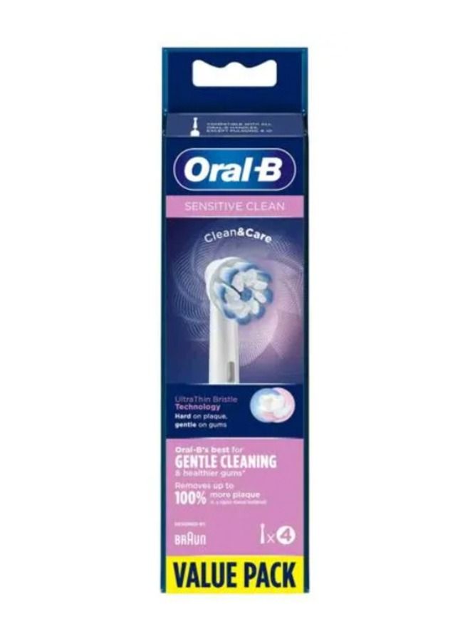 Oral-B Sensitive Clean Electric Toothbrush Head with Clean & Care Technology, Extra Soft Bristles for Gentle Plaque Removal, Pack of 4, White