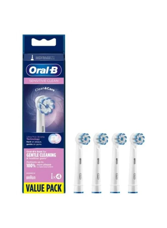 Oral-B Sensitive Clean Electric Toothbrush Head with Clean & Care Technology, Extra Soft Bristles for Gentle Plaque Removal, Pack of 4, White