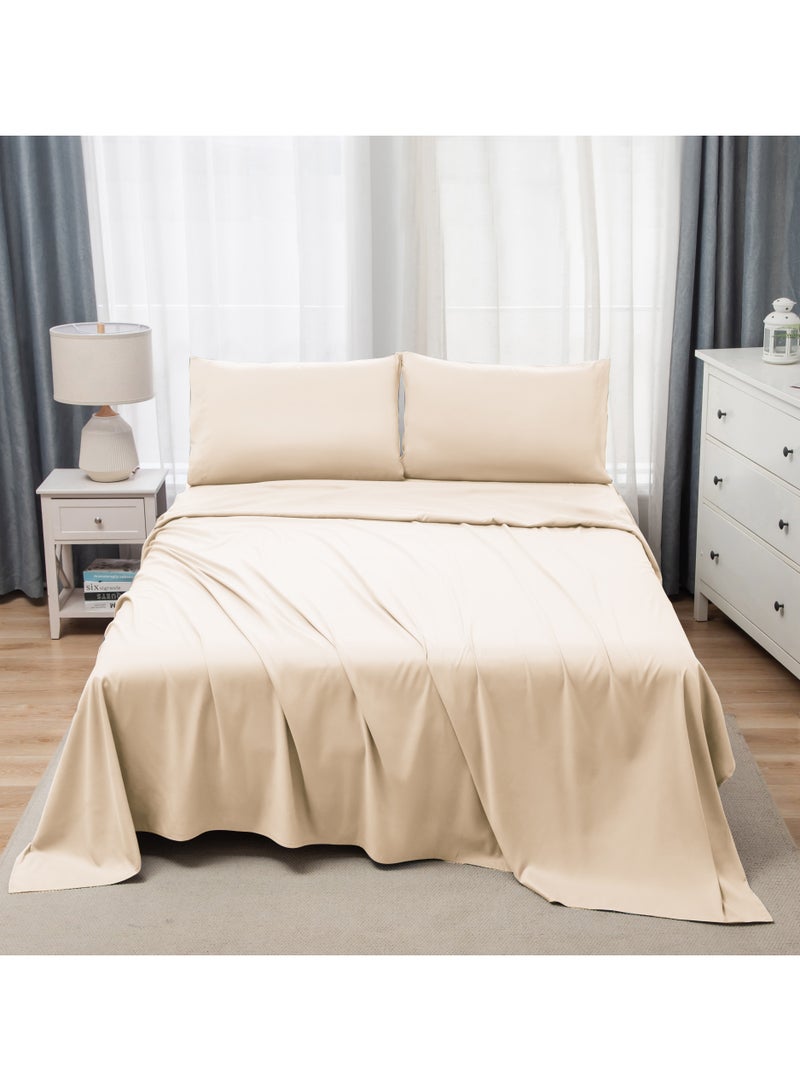 Panax Bedding Double Bed Sheets Set - 4 Piece Bedding - Brushed Microfiber - Shrinkage and Fade Resistant - Easy Care (Beige, Double)