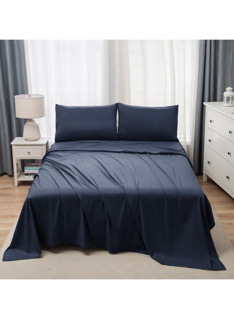 Panax Bedding Double Bed Sheets Set - 4 Piece Bedding - Brushed Microfiber - Shrinkage and Fade Resistant - Easy Care (Navy, Double)