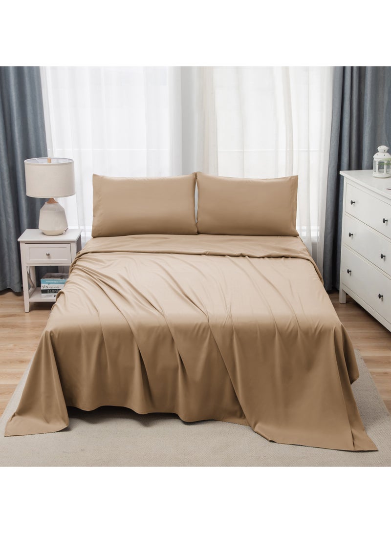 Panax Bedding Double Bed Sheets Set - 4 Piece Bedding - Brushed Microfiber - Shrinkage and Fade Resistant - Easy Care (Coffee, Double)