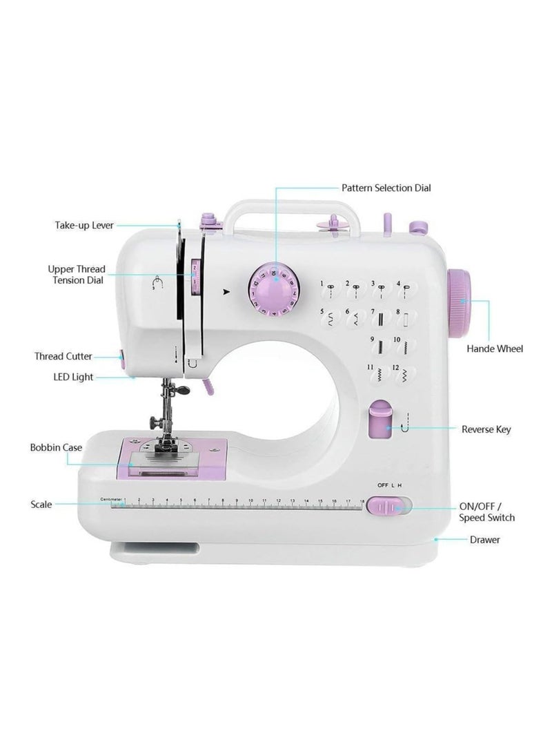 Mini Sewing Portable Sewing Machine, Built-in Stitches Small Sewing Machine Double Threads and Two Speed Multi-function Mending Machine with Foot Pedal - Multicolor