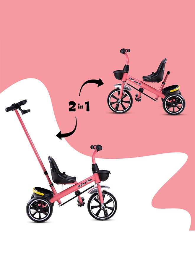 Baybee 2 In 1 Hero Baby Tricycle For Kids  Smart Plug And Play Kids Tricycle Cycle With Parental Push Handle & Storage Baskets Baby Tricycle Cycle For Kids 2 To 5 Years Boy Girl Pink