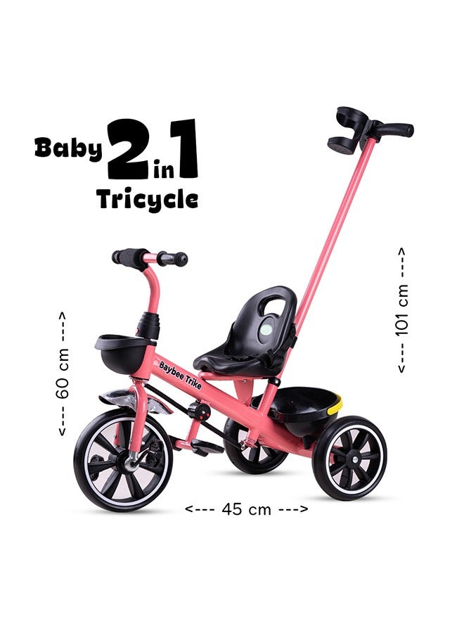 Baybee 2 In 1 Hero Baby Tricycle For Kids  Smart Plug And Play Kids Tricycle Cycle With Parental Push Handle & Storage Baskets Baby Tricycle Cycle For Kids 2 To 5 Years Boy Girl Pink