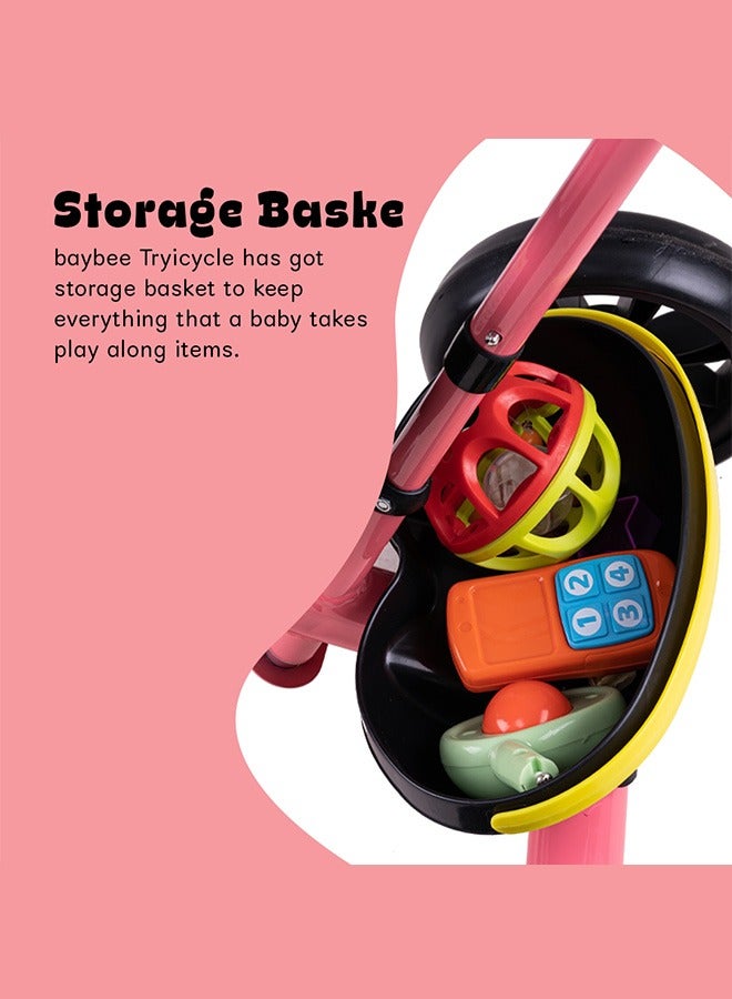 Baybee 2 In 1 Hero Baby Tricycle For Kids  Smart Plug And Play Kids Tricycle Cycle With Parental Push Handle & Storage Baskets Baby Tricycle Cycle For Kids 2 To 5 Years Boy Girl Pink