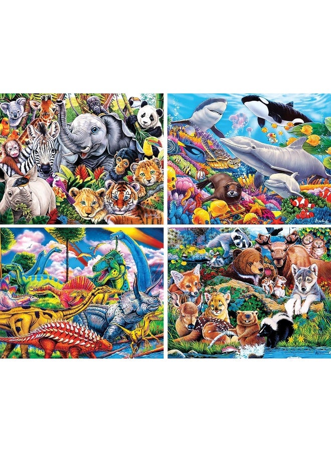 MasterPieces Kids 4-Pack Jigsaw Puzzle Set - World of Animals Collection - 100 Pieces Each - 8