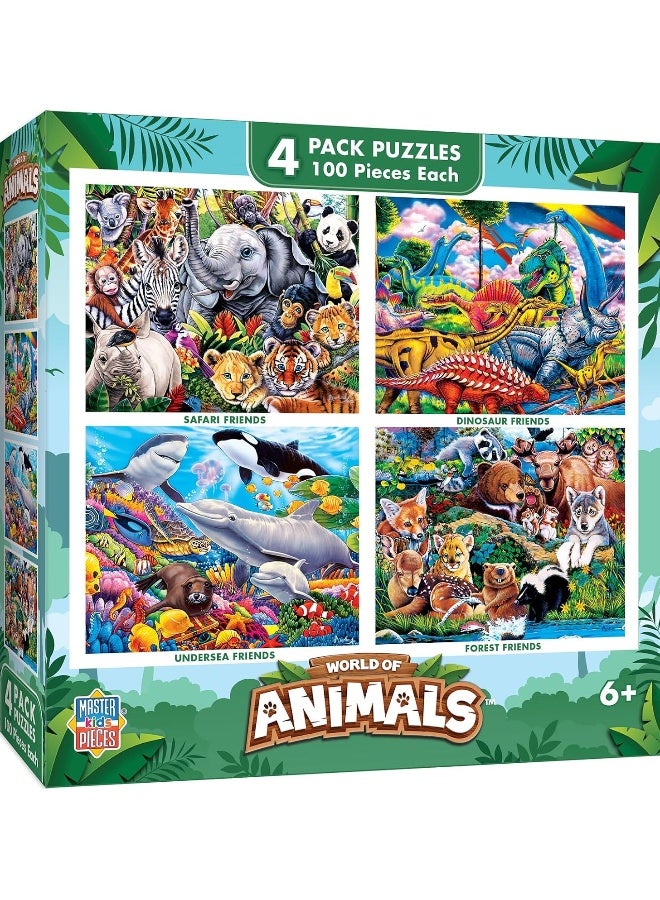 MasterPieces Kids 4-Pack Jigsaw Puzzle Set - World of Animals Collection - 100 Pieces Each - 8